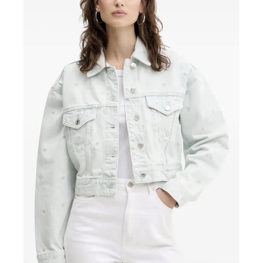 Women's Hugo Boss Embroidered Cropped Denim Jacket Light Wash Size Medium